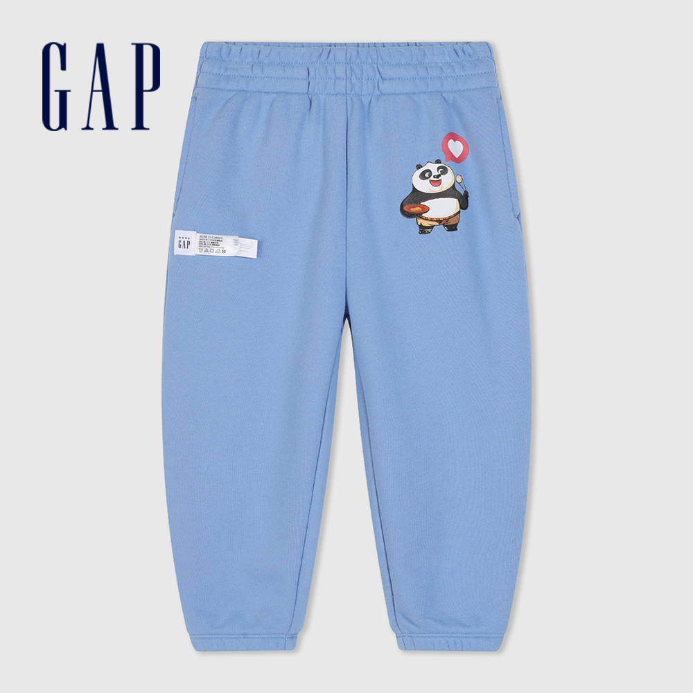 Gap 男幼童裝 Gap x 功夫熊貓聯名 Logo印花束口鬆緊棉褲-天藍色(890538)