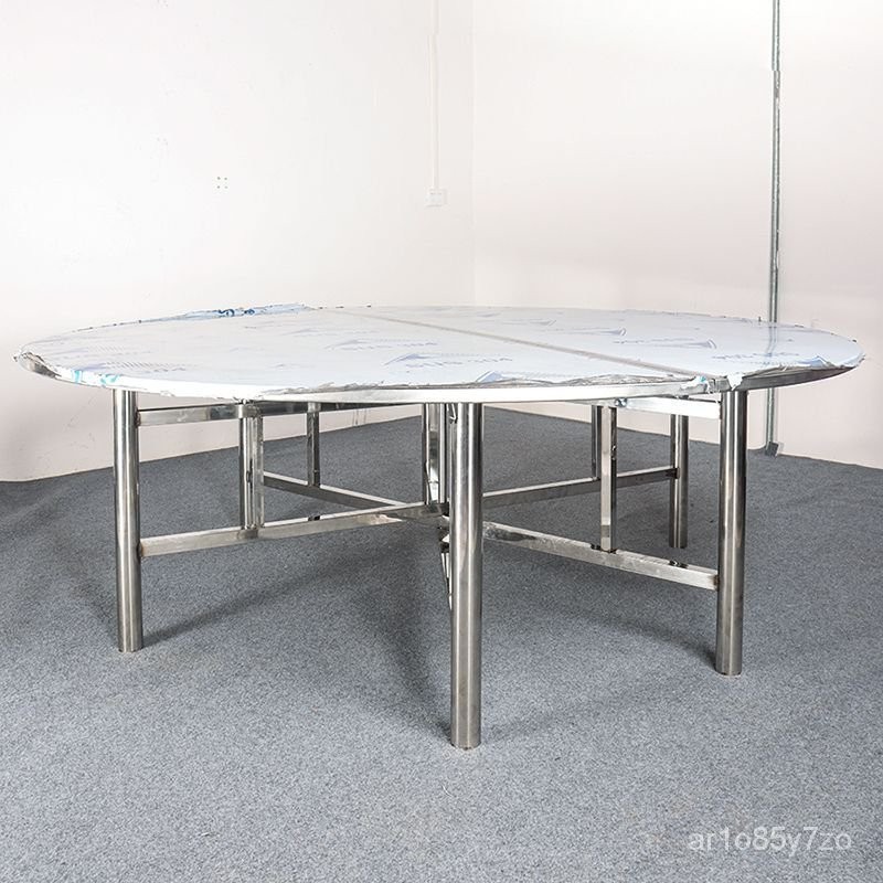 特厚1.8米2.2米不銹鋼大圓桌16人經濟多人折疊式餐桌圓形飯桌簡約
