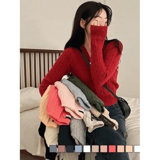 【Codibook】韓國 gifteabox 柔軟合身紐紋V領羊毛短版針織衫［預購］針織衫 高領上衣 女裝