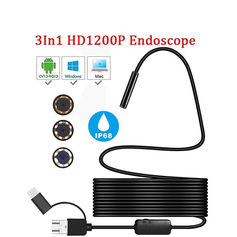 Mini Camera Endoscope HD 1200P IP68 2M Hard Flexible Tube M