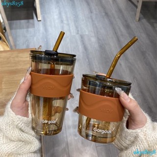 臺灣出貨飲料玻璃杯 ins水杯 吸管杯 隨行咖啡杯 隨手杯 南極人XCM北極光ins簡約吸管玻璃杯大容量水杯網YANG
