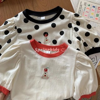 ✨HELLOBABY童裝店✨ 女童上衣韓國童裝兒童可愛波點小清新上衣韓版精緻刺繡小熊女童兒童T恤