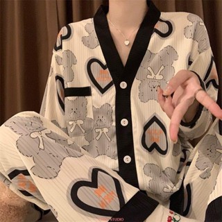 【免運】新品熱賣^^愛心熊寶睡衣女春秋冬季新款ins風簡約學生長袖可外穿家居服套裝
