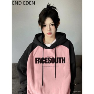 【胖丫女裝】大尺碼女裝 女裝 帽T 女裝美式複古字母插肩袖衛衣女不撞衫秋季新款vintage連帽上衣ins潮