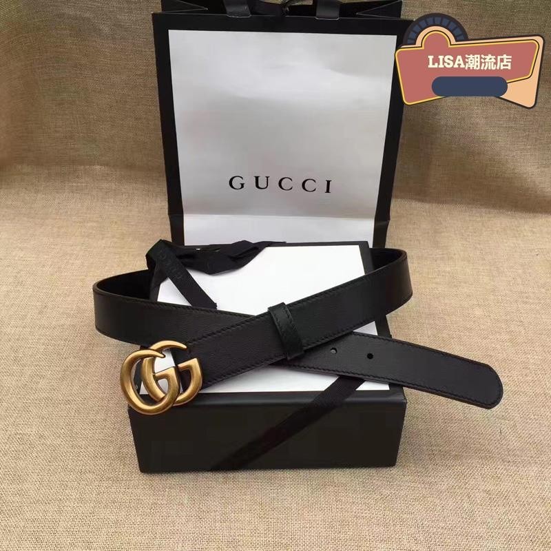 【二手】Gucci GG 古馳 AP00T 黑色 皮革 搭扣皮革 皮帶 腰帶 4CM 400593