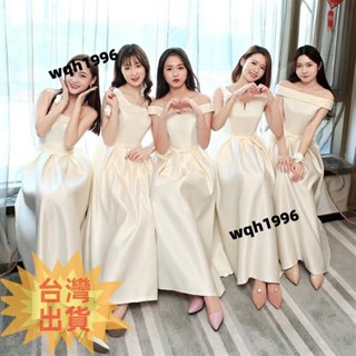 免運✨長款伴娘服 韓風緞面洋裝 高品質 甜美 一字領 不規則 單肩 伴娘團禮服 多款可選 送伴娘手腕花