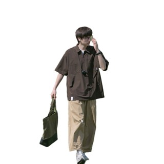 半拉鏈polo衫短袖男夏季日系cityboy襯衣設計感高潮牌潮流寸衫t恤