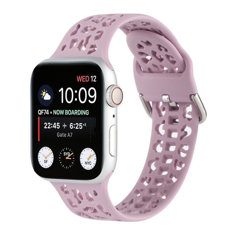 【YX】適用蘋果手錶錶帶iwatch7鏤空硅膠錶帶Apple Watch三星釦豹紋錶