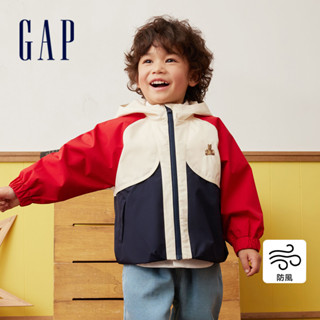 Gap 男幼童裝 Logo防風小熊刺繡連帽外套-紅藍撞色(429239)
