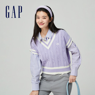 Gap 女裝 Logo純棉V領短版針織背心-紫色(890004)
