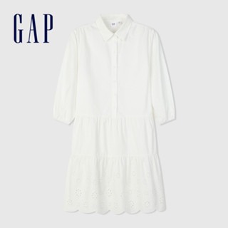 Gap 女裝 純棉翻領長袖洋裝-白色(891083)