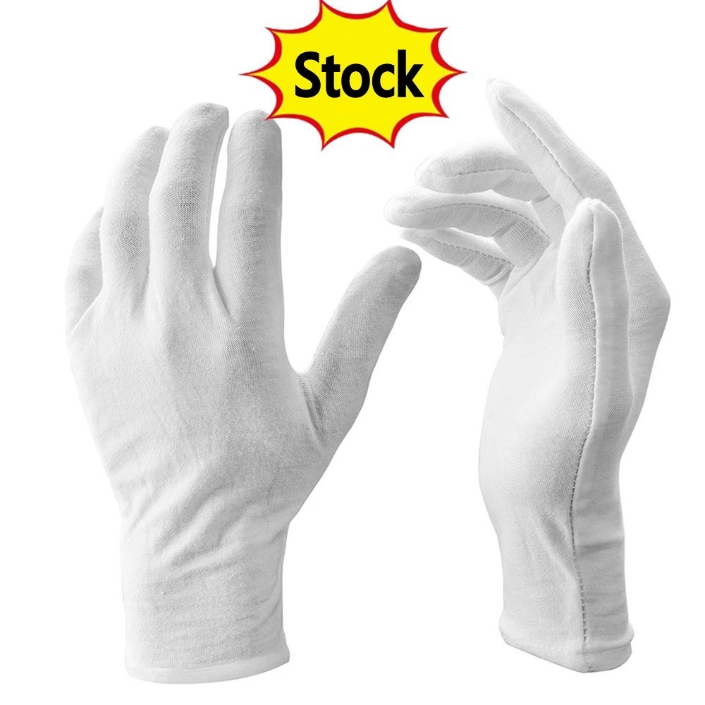 男女皆宜的柔軟白色棉手套 / 白色棉質工作手套 / 舒適透氣服用手套 / 工作硬幣首飾銀服裝檢查手套