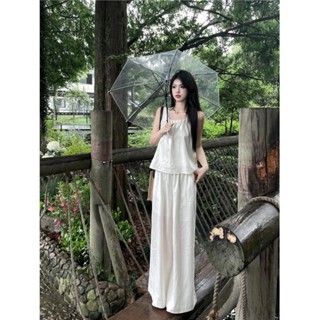 【Princess Home】套裝女 兩件套 清冷係套裝 無袖弔帶上衣夏季韓版直筒闊腿褲氣質兩件套潮