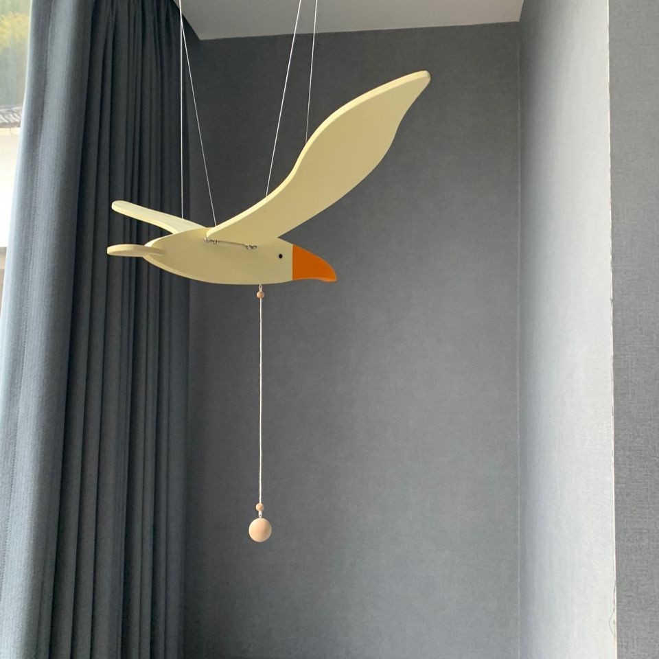 特惠***北歐手工陽臺飛鳥兒童房會飛的海鷗吊飾空中平衡懸掛件裝飾品風車