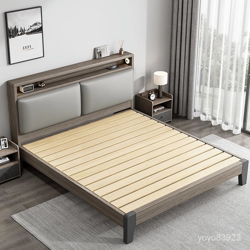免運🎁工廠自營 實木床現代簡約傢用雙人床主臥1.8m大床經濟型1.2m床單人床架 雙人床 上下床 實木床 真皮床