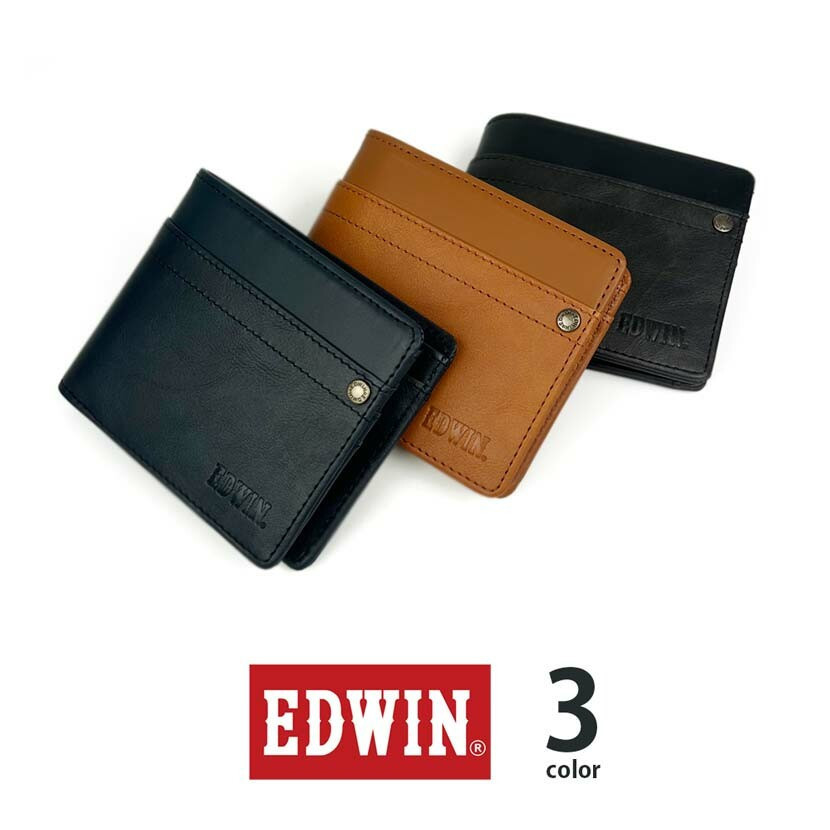 風和屋A💖日本正版 EDWIN 短夾 (0510635) 再生皮革 鉚釘LOGO 雙折皮夾 零錢包 票卡夾 附盒 I11