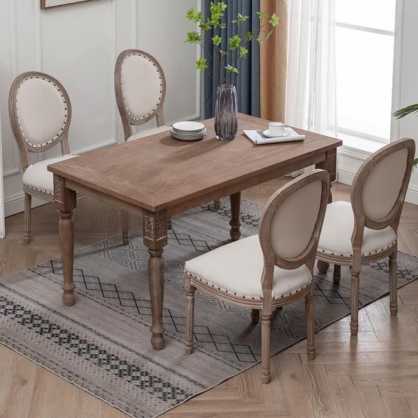 美式實木桌子做舊複古餐桌鄉村風橡木傢用長方型桌子法式咖啡廳鵰花桌椅組合