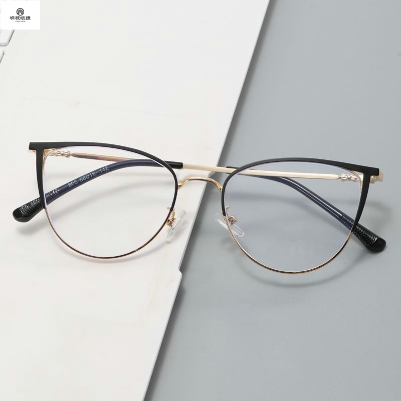 時尚貓眼眼鏡 個性貓眼 蝶形鏤空金屬眼鏡 架時尚拼接眼鏡框 潮配近視抗藍光平光鏡