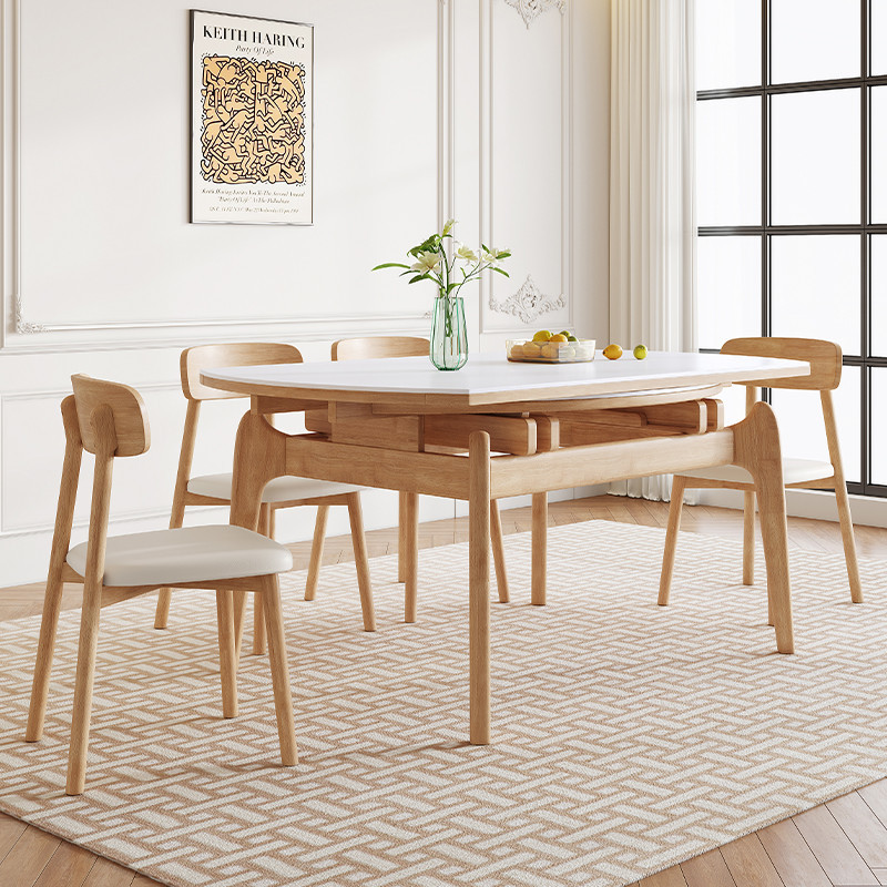 熱銷 岩板伸缩餐桌椅组合现代简约家用小户型实木折叠原木风吃饭桌子