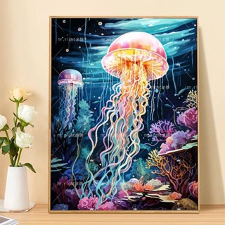 【妙筆生畫】海底世界水母數字油畫diy填色解悶手工塗色填充治癒手繪油彩掛畫