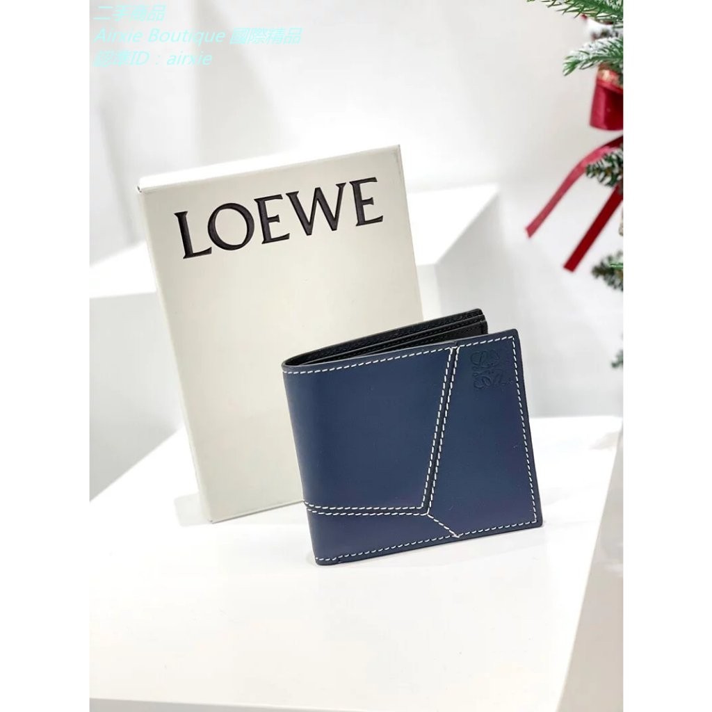 二手精品 羅意威 LOEWE Puzzle Stitches Bifold 藍色 拼接 短夾 8卡 C510302X03