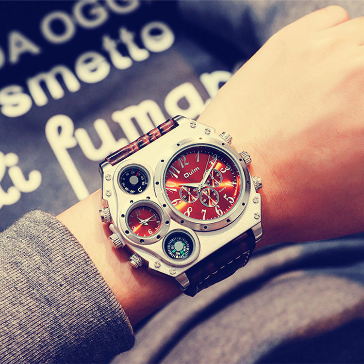 雙時區 進口機芯手錶 男學生 韓版簡約 黑科技大錶盤 歐美軍錶 指南針 手錶