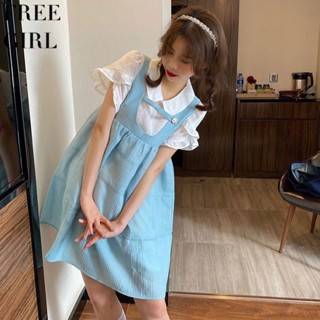 【Free Girl】寬鬆蓬蓬裙可愛連衣裙女學生寬鬆百搭裙子 背帶裙 吊帶裙 連身裙 寬鬆連衣裙 無袖裙子