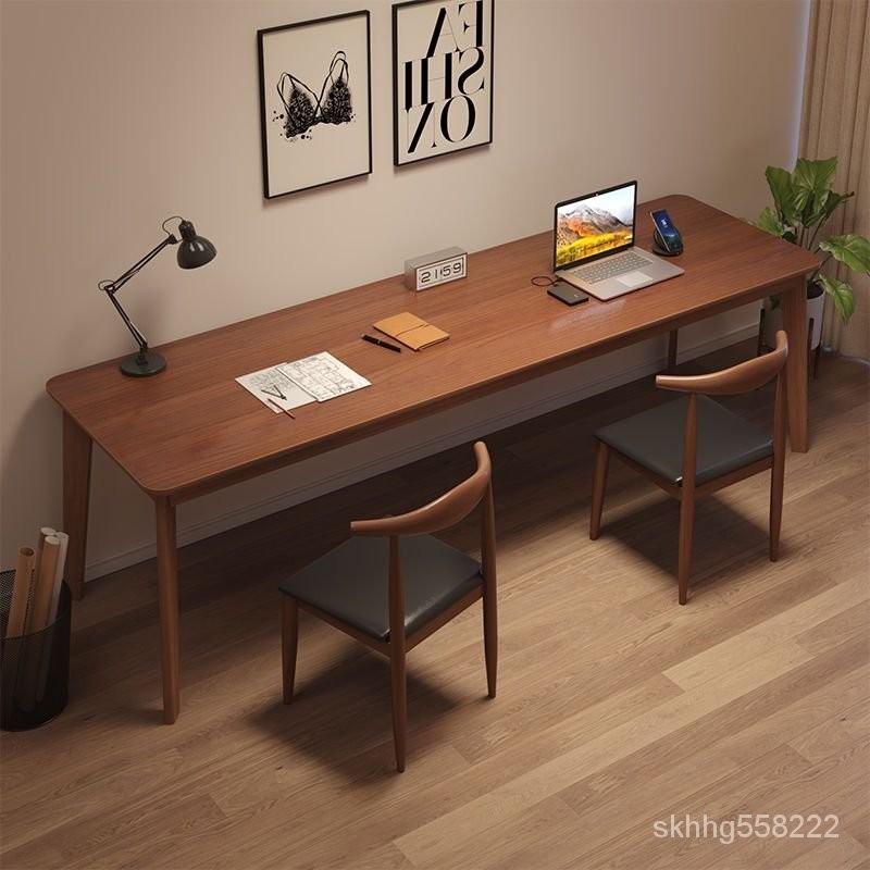 雙人書桌長款桌實木腿窄桌子學習桌成人傢用臥室電腦桌辦公寫字桌 WYB7