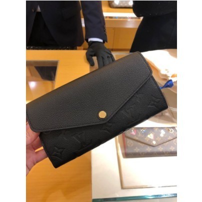 法國二手 LV-Louis Vuitton M61182 SARAH 黑色 壓紋 釦式長夾 發財包