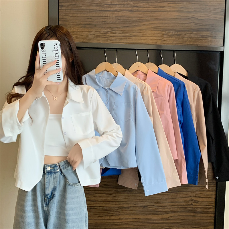 「NZN」 韓版溫柔氣質寬鬆純色長袖襯衫