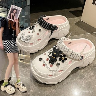 🔥臺灣熱賣款🔥明星款厚底增高洞洞鞋女款2024新款外穿防滑踩屎感可愛包頭涼拖鞋潮 增高 防水 女鞋DIY配飾海邊沙灘 K