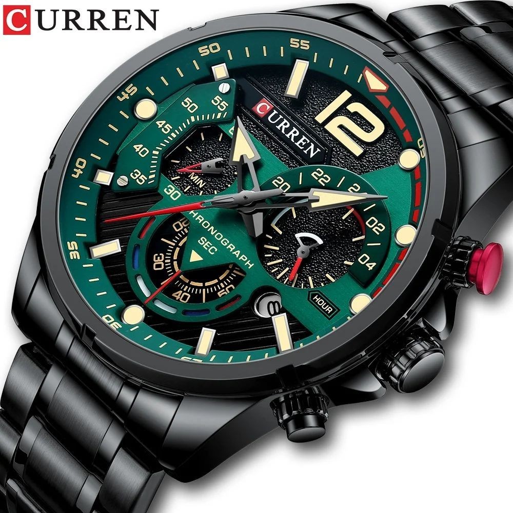 CURREN卡瑞恩大錶盤手錶男士時尚大氣多指針計時防水夜光鋼帶腕錶