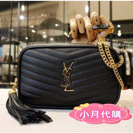 歐洲代購 YSL 聖羅蘭 LOU 絎縫皮革 相機包 單肩包 小方包 粒面牛皮流蘇 斜跨包 612579 鏈條包 免運