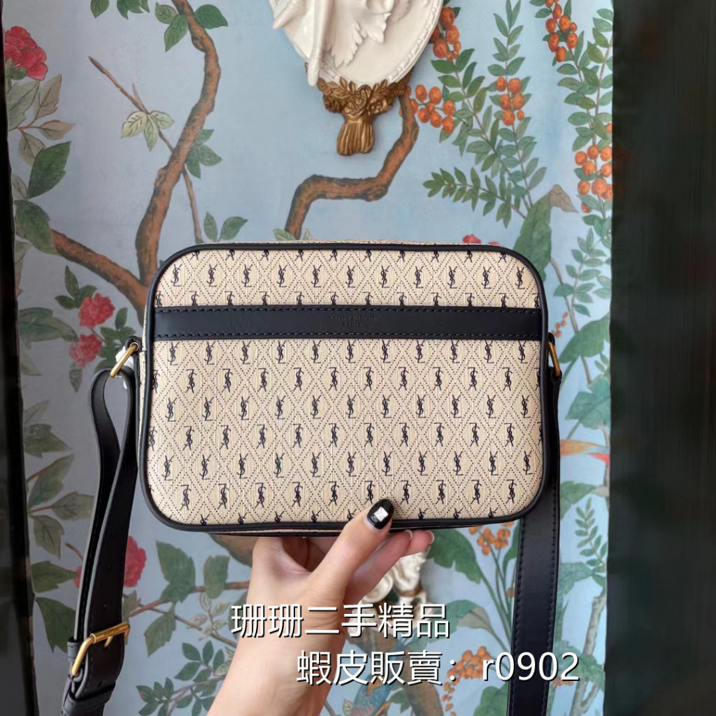 【二手精品】YSL 568608 Monogram 滿版印花帆布斜背相機包.卡其 免運 實拍