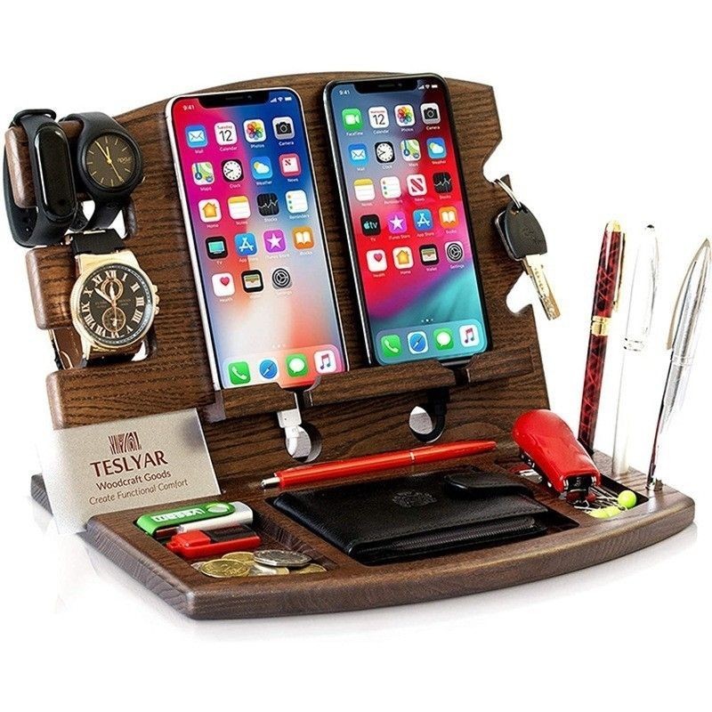 桌麵收納架 收納架 桌上架 桌上置物架木質實木木製鬆木手機儲物架支架鑰匙手錶眼鏡創意收納多功能桌麵