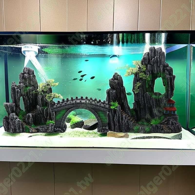 新品###大型魚缸造景假山套餐仿真樹脂擺件水族箱擺件內飾魚蝦躲避洞全套