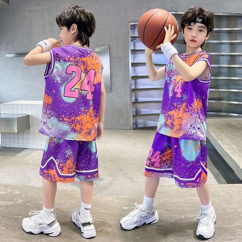 💕萌寶貝 兒童裝男童夏裝背心套裝2024夏季新款中大童男孩速干籃球服兩件套