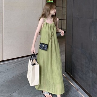 小可傢服飾~洋裝 洋裝女 洋裝女夏 弔帶連衣裙女夏季法式小眾鏤空設計感寬鬆氣質無袖長裙子 修身洋裝 韓版洋裝