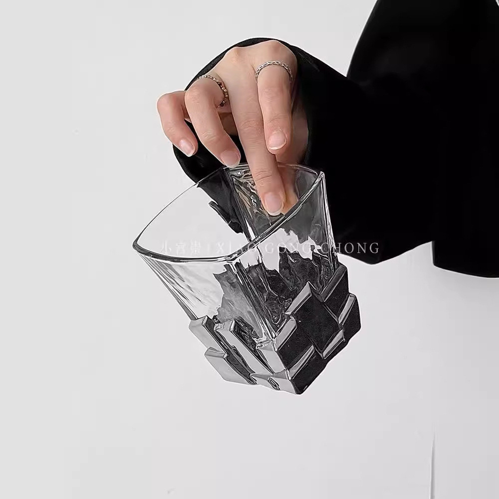 太空銀冰塊杯藝術感限定杯創意輕奢玻璃杯高級感水杯子