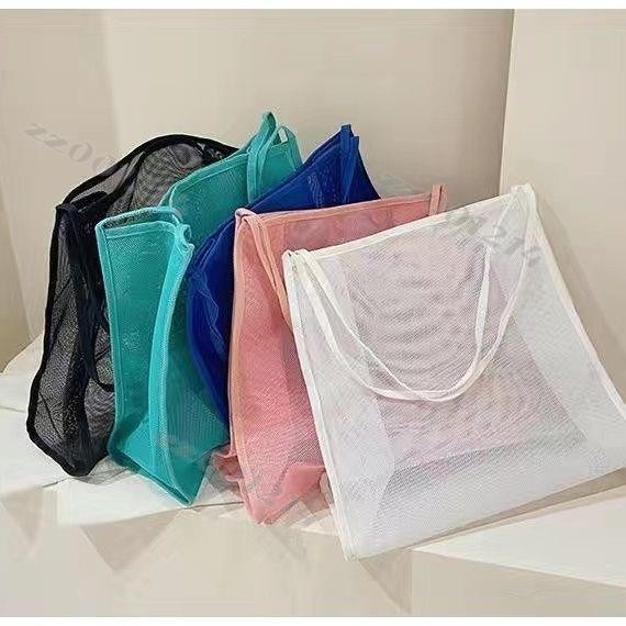 熱銷💖購物袋挎包熱門百搭加厚網紗輕便炫麗 透明中大容量免運