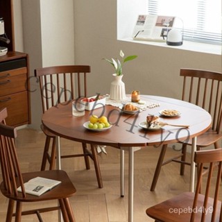 【附發票】實木折疊餐桌傢用小戶型圓桌北歐複古餐桌椅組閤多功能可伸縮桌子