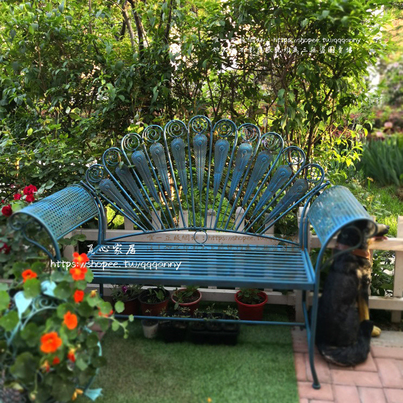 &lt;覓心家居&gt;花園椅子鐵藝復古北歐雙人田園庭院戶外單個長凳靠背陽臺孔雀造型