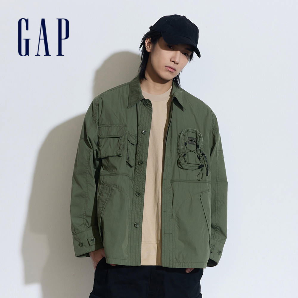 Gap 男裝 翻領工裝外套-軍綠色(877474)