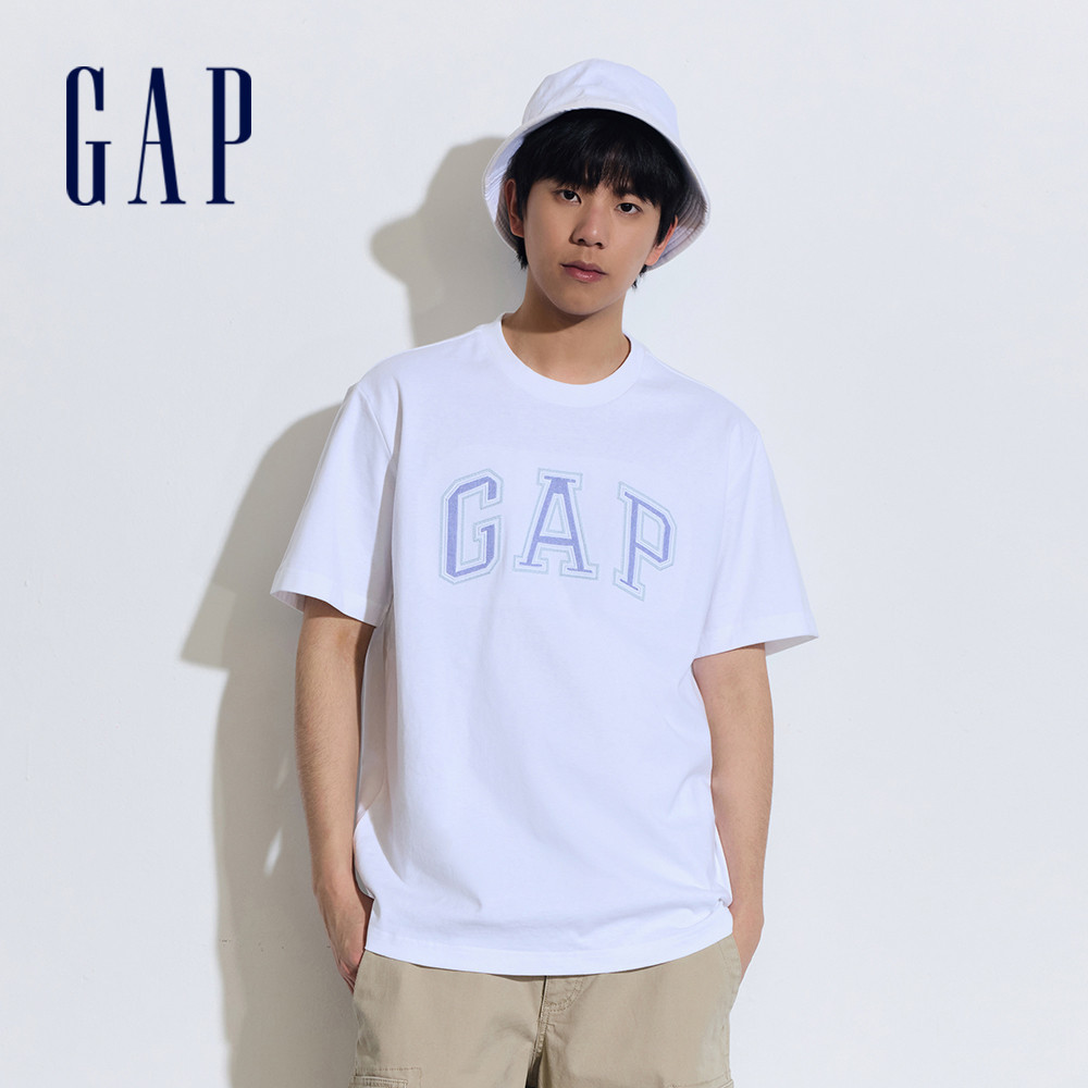 Gap 男裝 Logo純棉圓領短袖T恤 厚磅密織親膚系列-白色(892185)