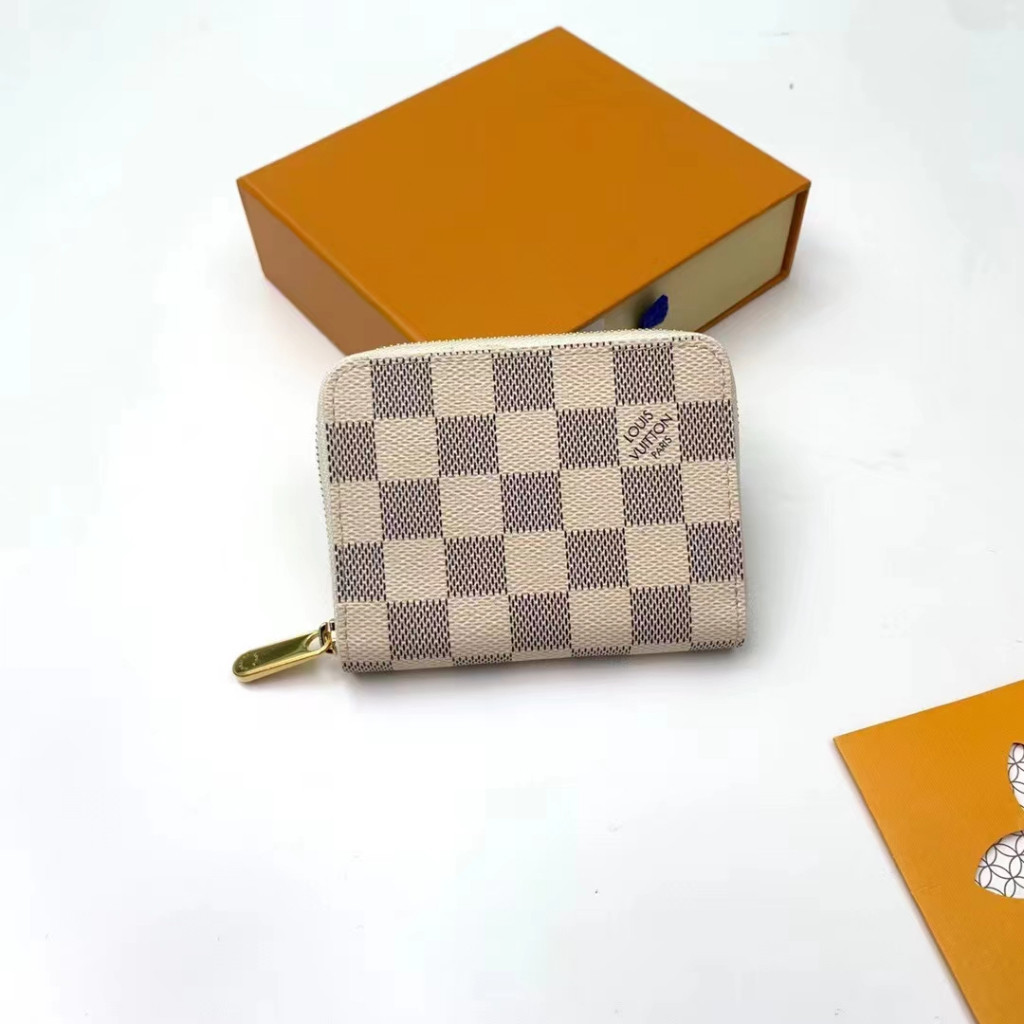 Louis Vuitton 路易威登 LV Zippy 白色棋盤格帆布 拉鏈零錢包 N60229
