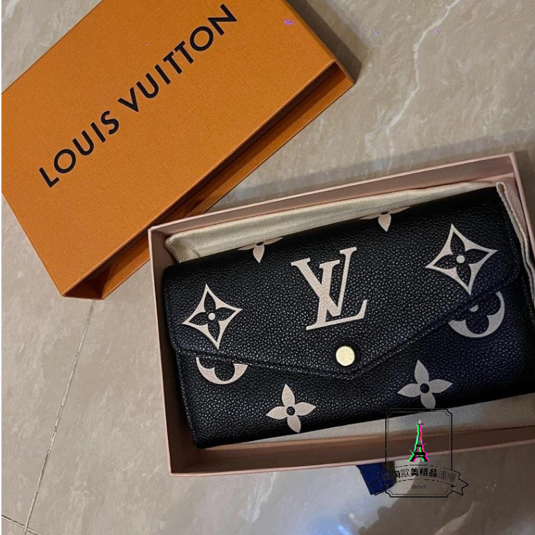 Louis Vuitton 路易威登 LV Sarah 雙色 壓紋牛皮 黑色/米白色 長夾 M80496