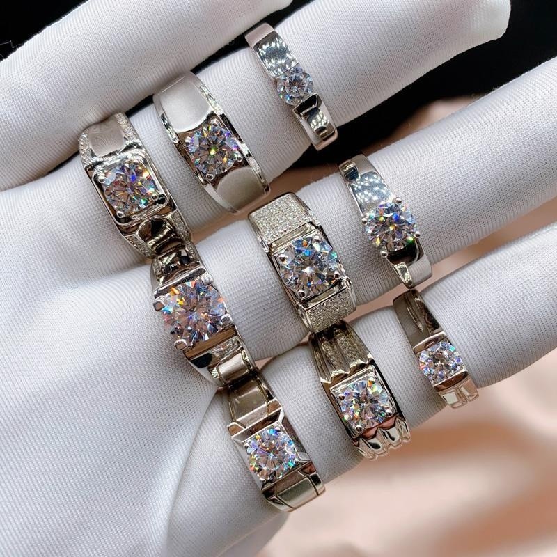 進口莫桑石戒指純銀高端不掉色奢華男戒仿真鑽石情侶結婚戒指