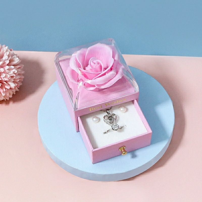 【順順裝飾】玫瑰花抽屜式首飾禮盒高檔包裝盒情人禮物盒送禮戒指項鏈耳釘盒子