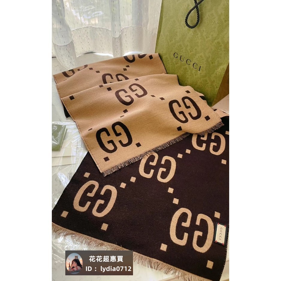 (二手品） GUCCI 古馳 經典款 雙G 羊毛圍巾 披肩 流蘇吊飾 百搭/超美 女款圍巾 秋冬款