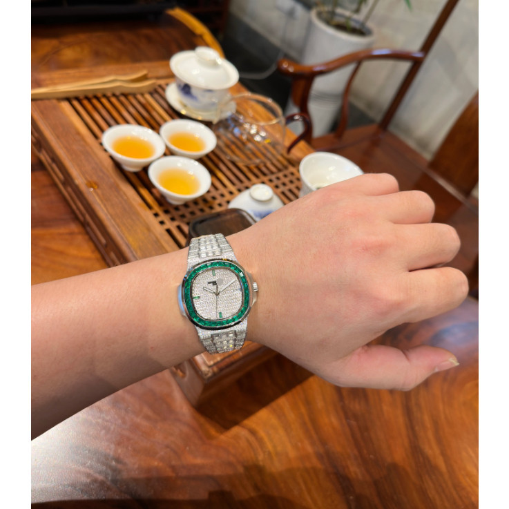 2024新品手錶 超級滿天星方鉆鸚鵡螺男款腕錶正式商務休閒全自動機械機芯手錶 男士錶 男生運動手錶機械男錶男腕錶滿鑽手錶